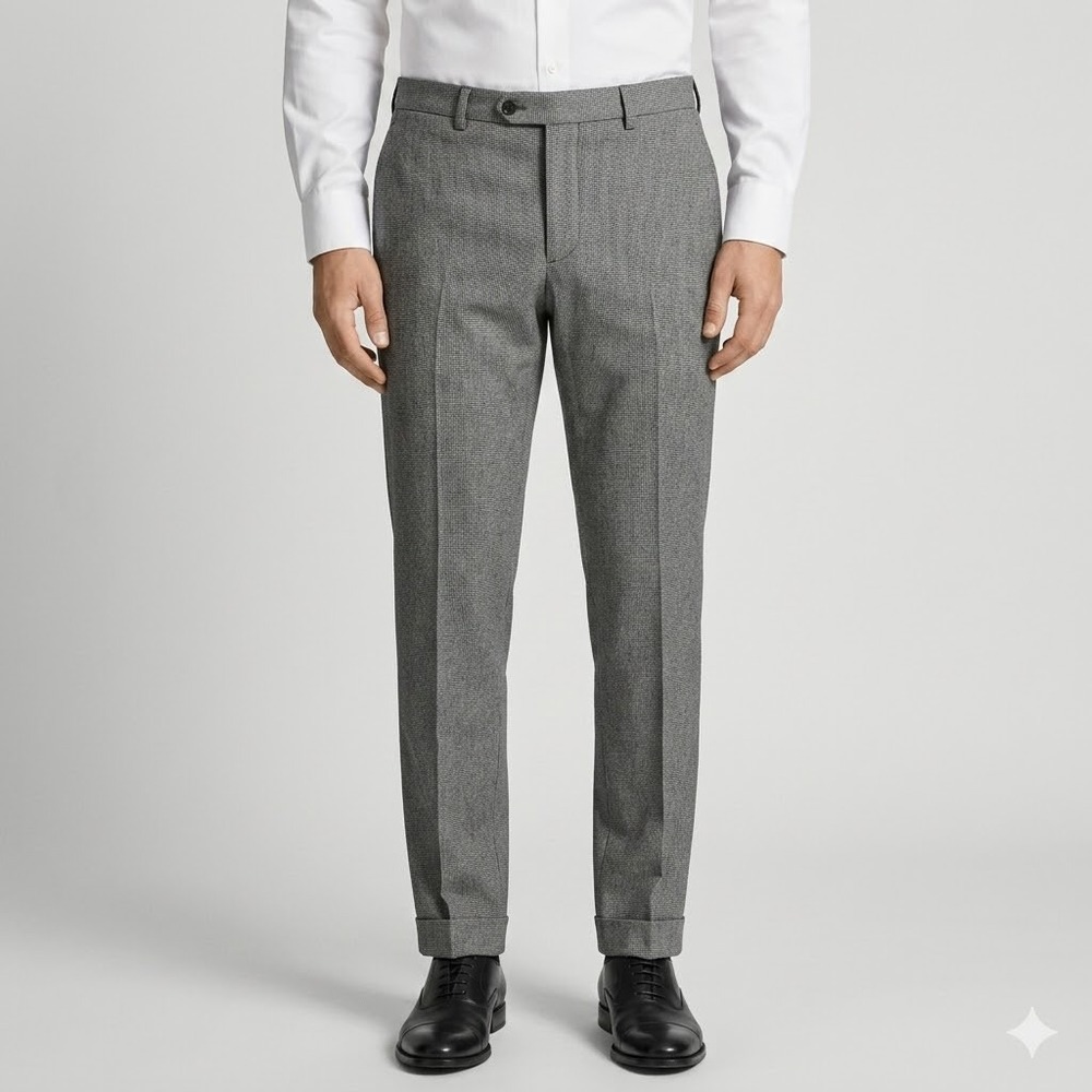 Massimo Dutti Dress Pants Trousers Flat Front‎ Slim Gray Houndstooth 40 EUC